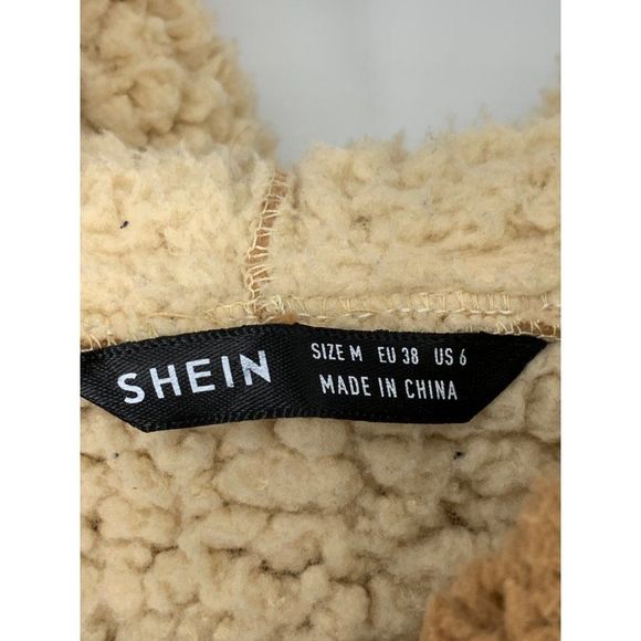 Shein Hoodie Sherpa Jacket Zip Front Cozy Teddy Patch pockets Size M Sweater 301 - Picture 3 of 6